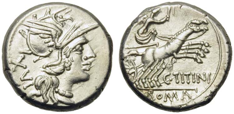 C. Titinius, Denarius, Rome, 141 ... 