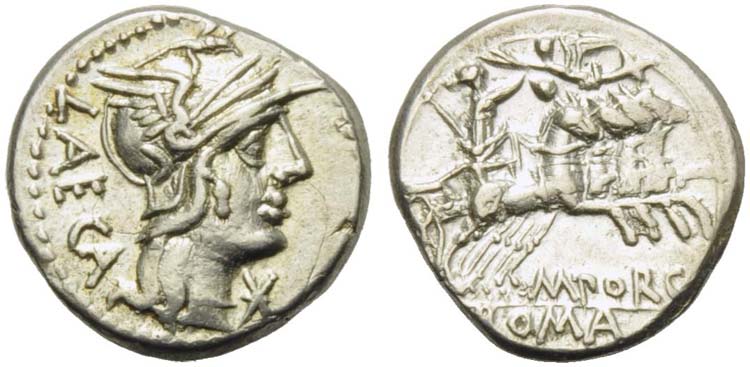 M. Porcius Laeca, Denarius, Rome, ... 