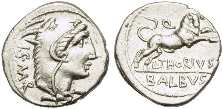 L. Thorius Balbus, Denarius, Rome, ... 