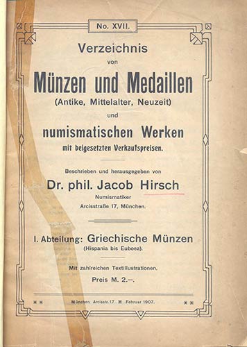 HIRSCH JACOB – Munchen  No. XVII ... 