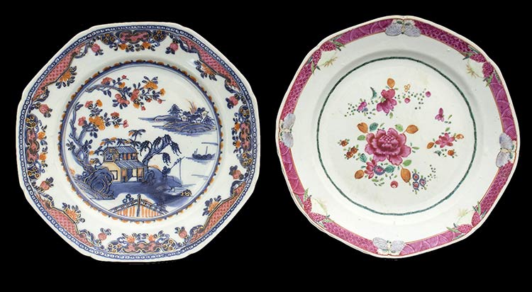 TWO QING DYNASTY OCTAGONAL FAMILLE ... 