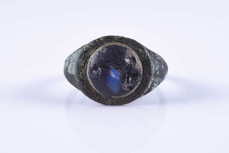 Hellenistic Bronze Ring with blue ... 