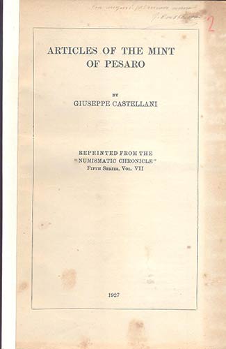 CASTELLANI  G. - Articles of the ... 