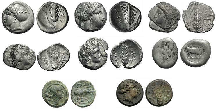 Lucania, lot of 8 AR and Æ coins, ... 