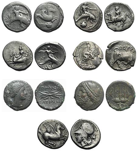 Lot of 7 Greek AR and Æ coins, ... 