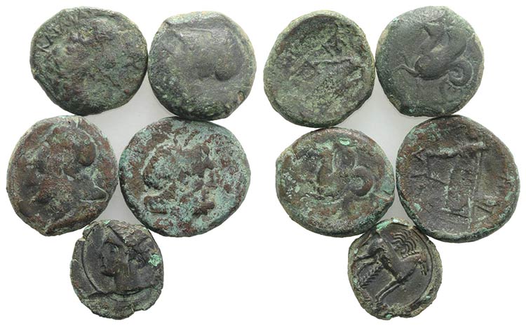 Sicily, lot of 5 Æ Greek coins, ... 