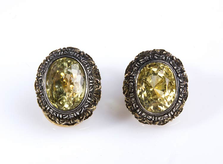 PAIR OF YELLOW SAPPHIRE AND GOLD ... 