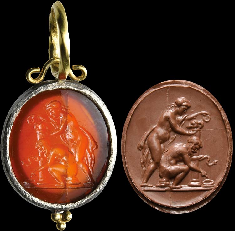 A carnelian intaglio, mounted in a ... 