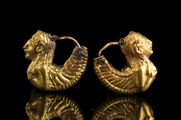 Pair of Etruscan Gold siren-Shaped ... 