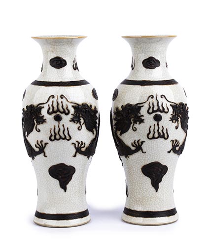 A PAIR OF CRACKLED-GLAZE AND ... 