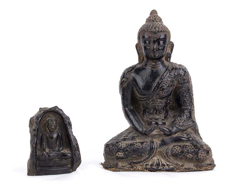 TWO STONE SCULPTURES OF BUDDHA  ... 