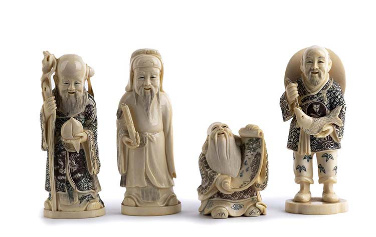 FOUR SMALL IVORY SCULPTURES  ... 