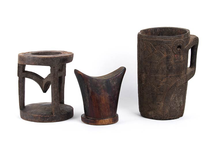 A WOOD VESSEL, A WOOD HEADREST AND ... 