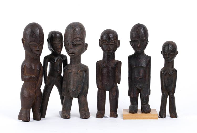 SIX WOOD SCULPTURES OF MALE ... 