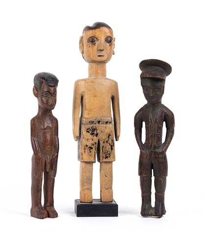 THREE WOOD SCULPTURES OF MALE ... 