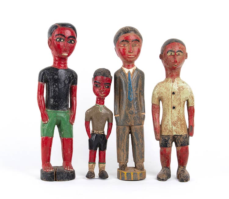 FOUR PAINTED WOOD SCULPTURES OF ... 