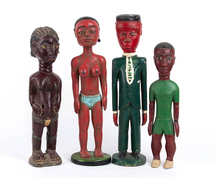 FOUR PAINTED WOOD SCULPTURES OF ... 