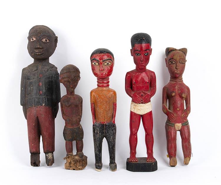 FIVE PAINTED WOOD SCULPTURES OF ... 