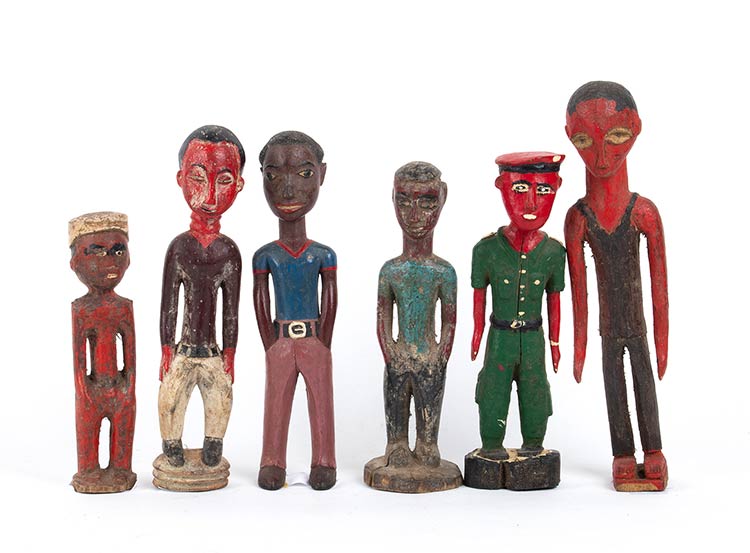 SIX PAINTED WOOD SCULPTURES OF ... 