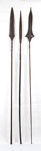 THREE IRON AND WOOD SPEARS178 cm ... 