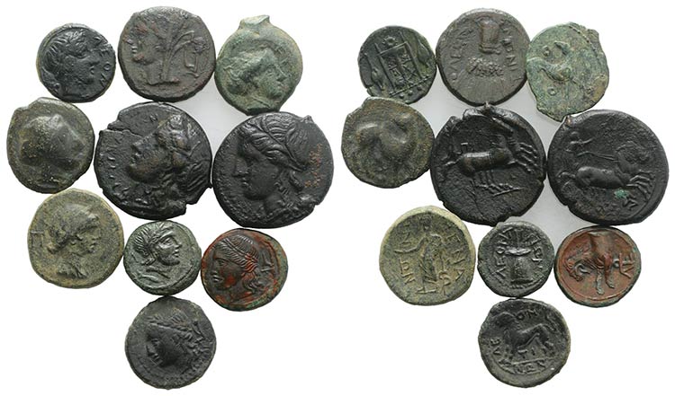 Sicily, lot of 10 Greek Æ coins, ... 