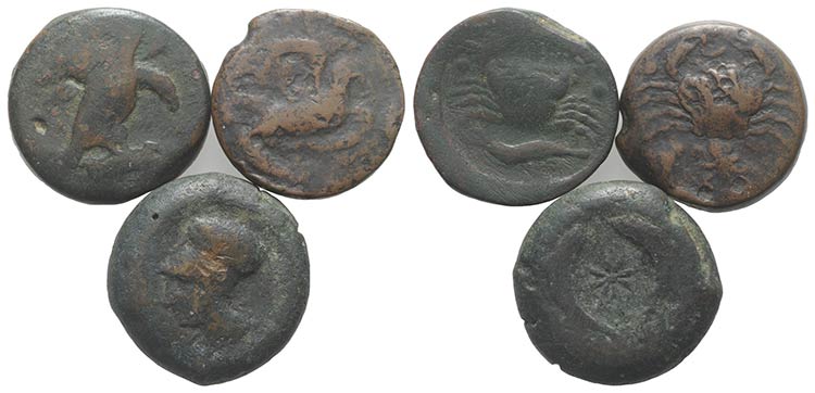 Sicily, lot of 3 Greek Æ coins, ... 