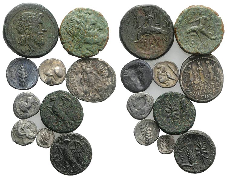 Lot of 10 Greek AR and Æ coins, ... 