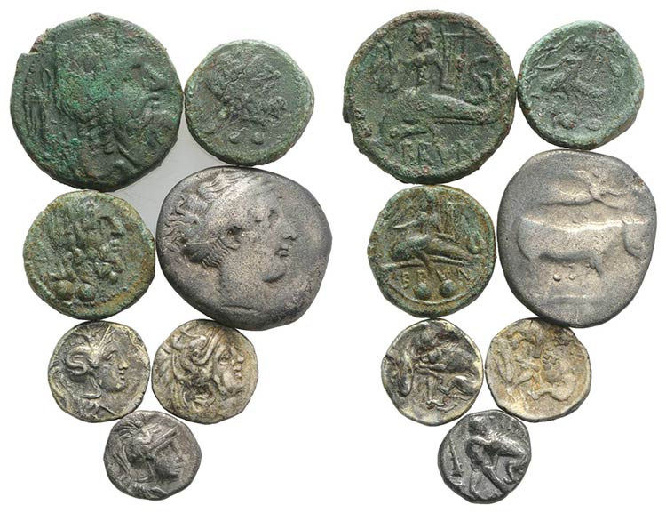 Lot of 7 Greek AR and Æ coins, to ... 