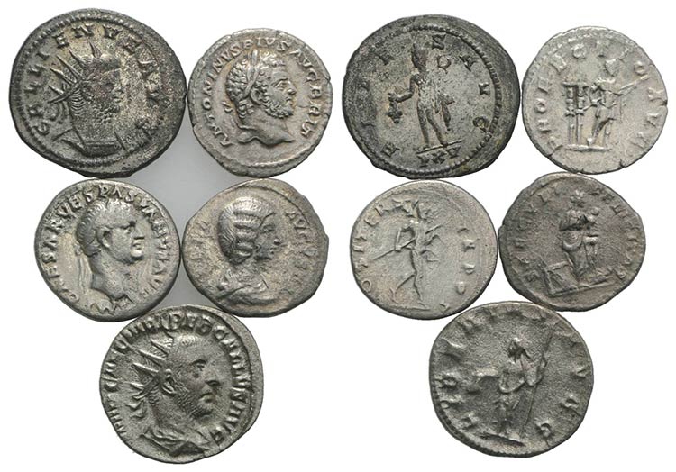 Lot of 5 Roman Imperial AR coins, ... 