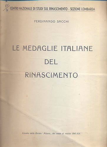 SACCHI F. - Le medaglie italiane ... 
