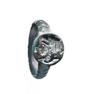 Bronze finger ring with female ... 