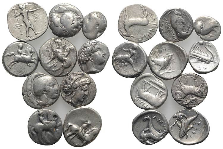 Magna Graecia, lot of 10 AR coins, ... 