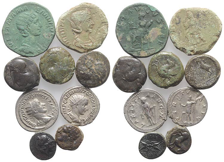 Lot of 9 Greek and Roman AR and Æ ... 