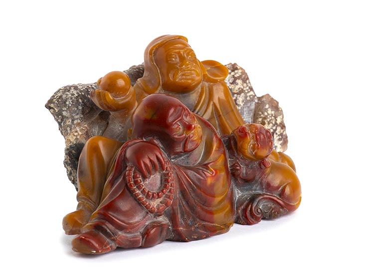 A  SOAPSTONE CARVING OF TWO LOHAN ... 