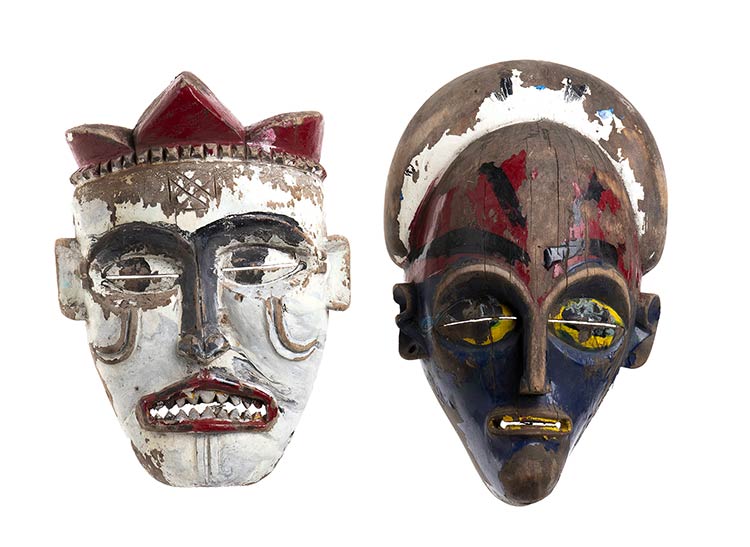 TWO WOOD MASKS PAINTED BY VITTORIO ... 