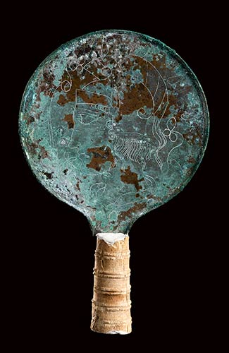 ETRUSCAN BRONZE MIRROR WITH HANDLE ... 
