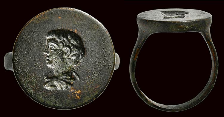 A roman bronze ring with engraved ... 