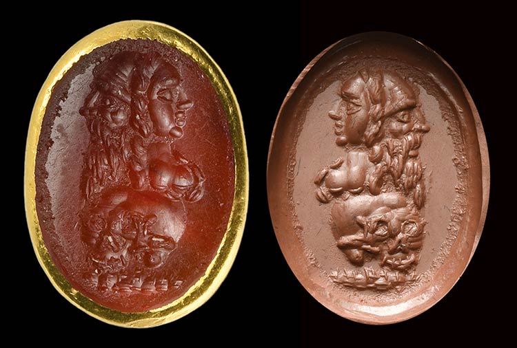 A carnelian intaglio mounted in a  ... 