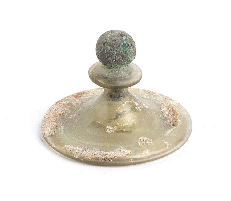 Roman glass lid of cinerary urn, ... 