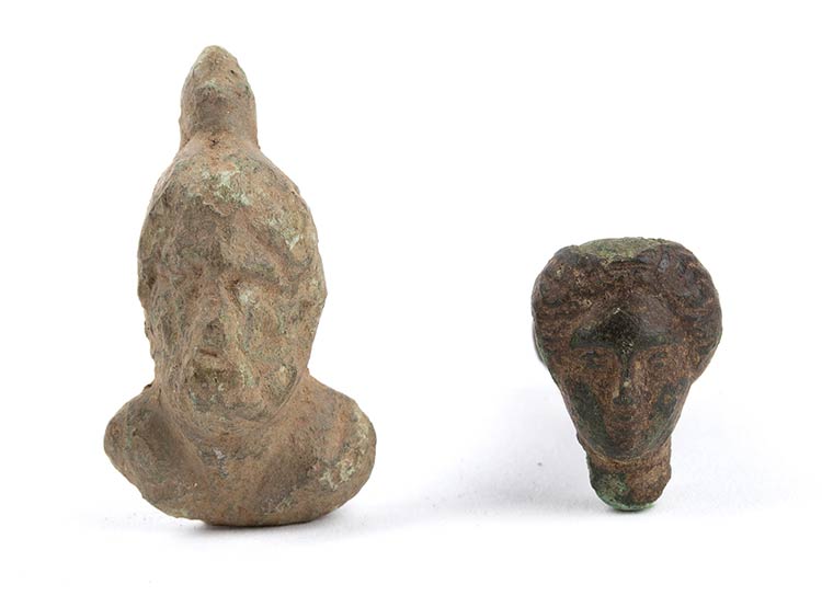 Couple of two Roman bronze heads, ... 