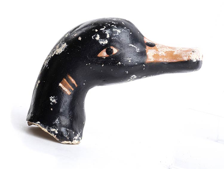 Etruscan black glazed duck head, ... 