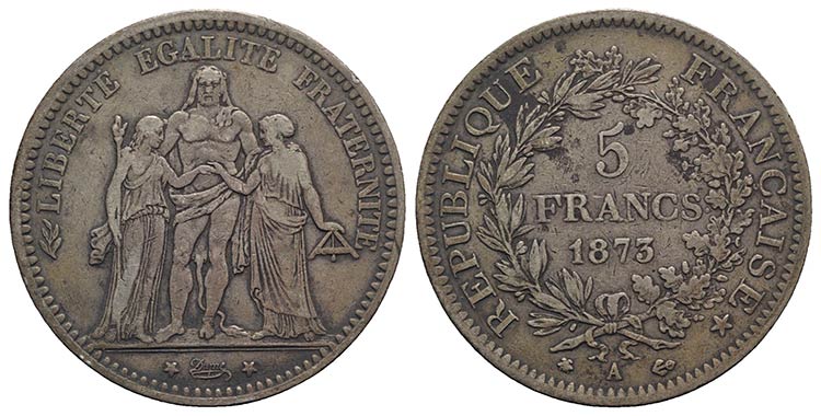 France. AR 5 Francs 1873 A, Paris ... 