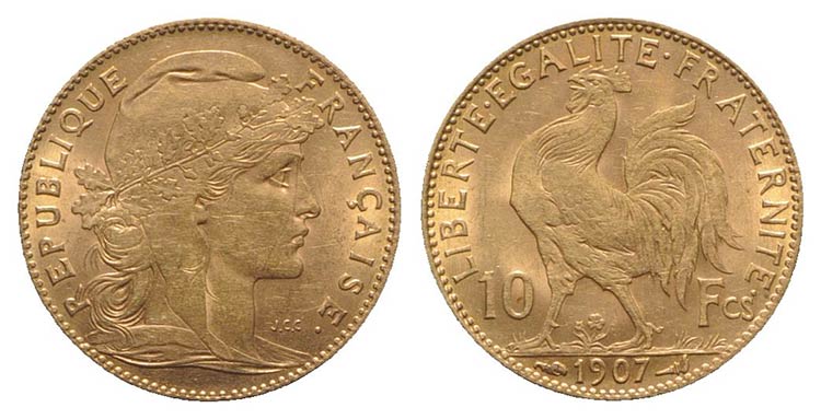 France. AV 10 Francs 1907 (19mm, ... 