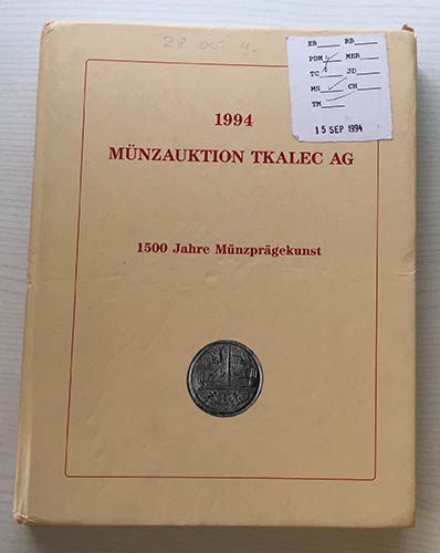 Tkalec  Munzauktion 1994. Zurich ... 