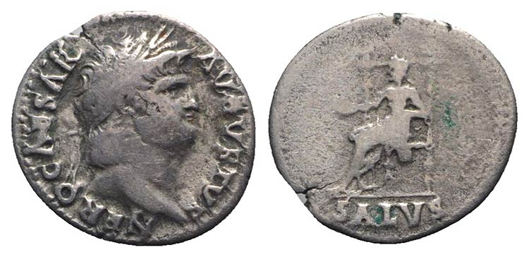 Nero (54-68). AR Denarius (19mm, ... 