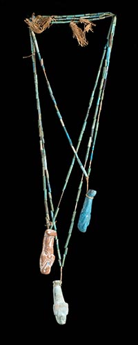 THREE FAIENCE BEADS NECKLACES WITH ... 