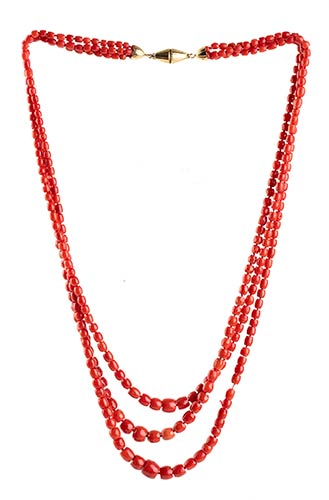 Coral necklace   three strands of ... 
