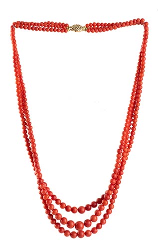 Coral necklace  three strands of ... 
