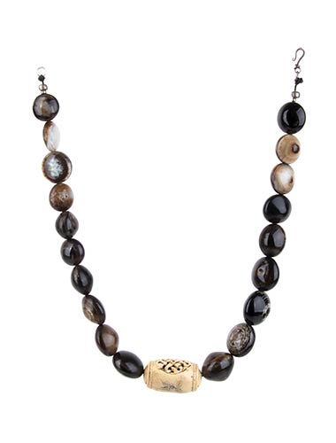 Banded agate and bone necklace  -  ... 