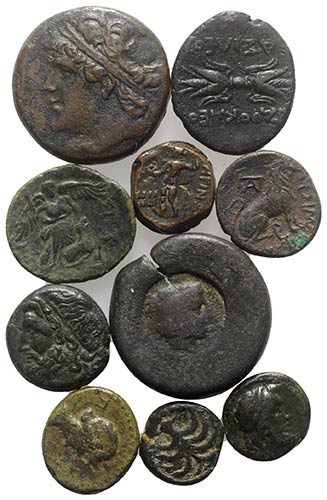 Lot of 10 Greek Æ coins, ... 